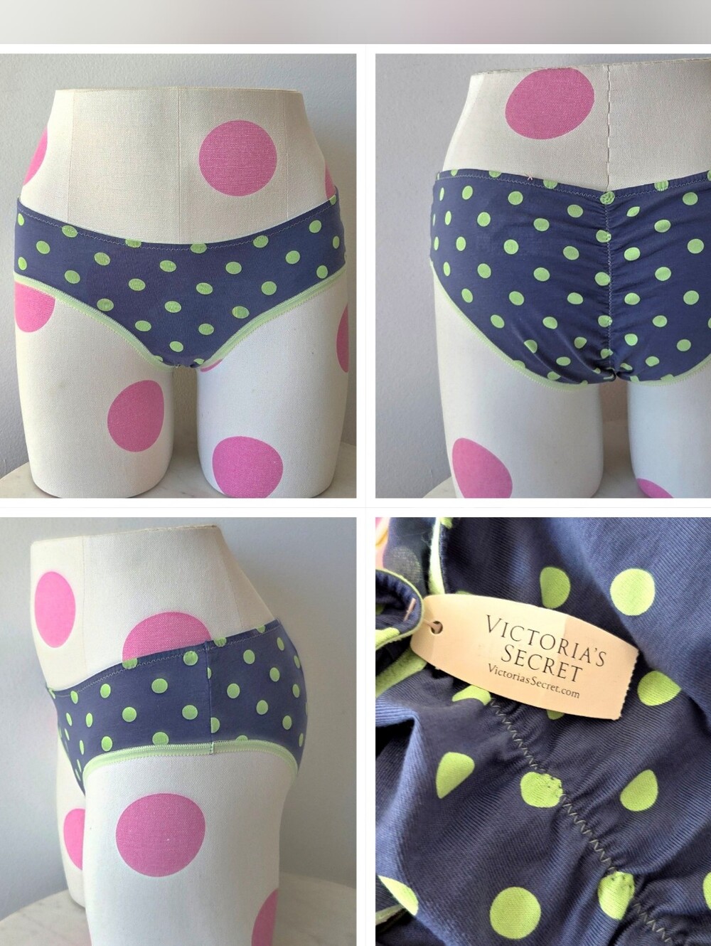 Victoria's Secret VTG Cotton Lingerie Polka Dot Hiphugger Panty NWT Scrunch Butt